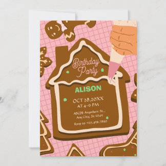 Pinkbraun niedlich Gingerbrot Geburtstag Einladung