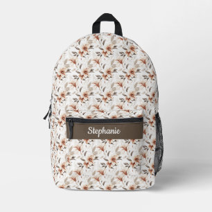 Pinkbraune Aquarell-Wildblumen-Monogramm Bedruckter Rucksack