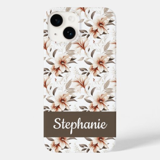 Pinkbraune Aquarell-Wildblumen-Name Case-Mate iPhone Hülle (Rückseite)
