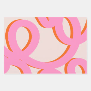 Pinke Abstrakte Linie Pinselstriche Geschenkpapier Set