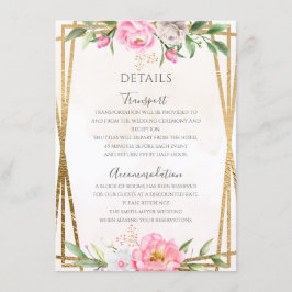 Pinke Aquarellfarben Geometrische Hochzeitsdetails Begleitkarte