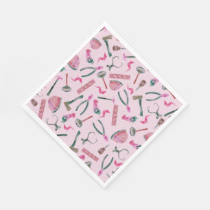 Pinke Aquarellmädchen Bauwerkzeuge Serviette
