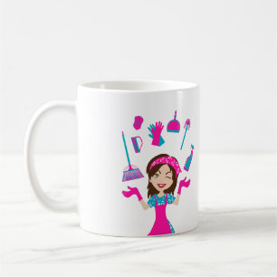 Pinke blaue Cartoon-Hausreinigungsdienstleistung Kaffeetasse