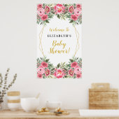 Pinke Blume Geometrisches Frame Baby Duschzeichen Poster (Küche)