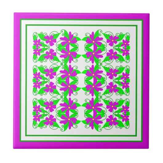 Pinke Blumen Fliese (Vorderseite)