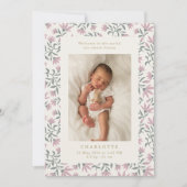 Pinke Blumen | Geburtsankündigungskarte Einladung (Vorderseite)