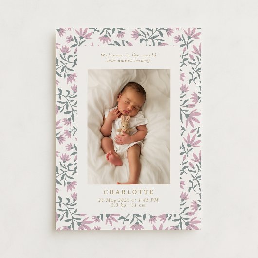 Pinke Blumen | Geburtsankündigungskarte Einladung