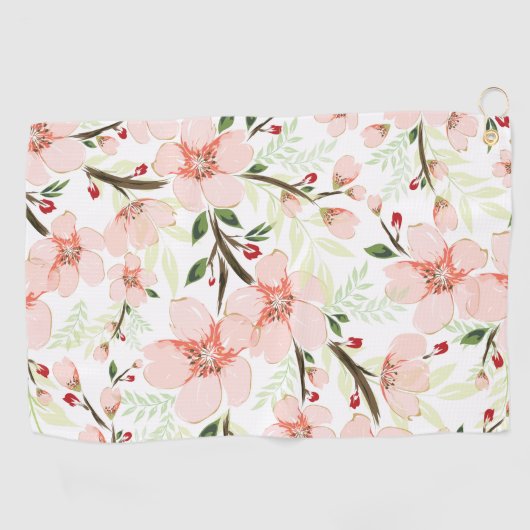 Pinke Blumen Golfhandtuch (Horizontal)
