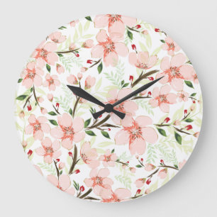Pinke Blumen Große Wanduhr