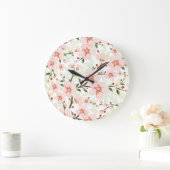 Pinke Blumen Große Wanduhr (Zuhause)
