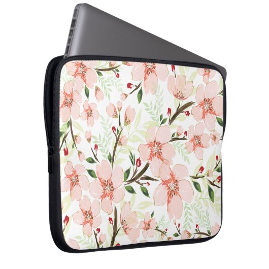 Pinke Blumen Laptopschutzhülle (Vorne Rechts)