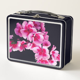 Pinke Blumen Metall Brotdose