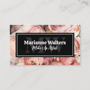Pinke Blumen Monogramm Visitenkarte