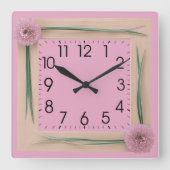 Pinke Blumen Quadratische Wanduhr (Vorderseite)