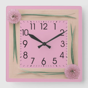 Pinke Blumen Quadratische Wanduhr