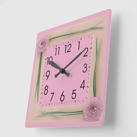 Pinke Blumen Quadratische Wanduhr (Winkel)