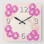 Pinke Blumen Quadratische Wanduhr (Vorderseite)