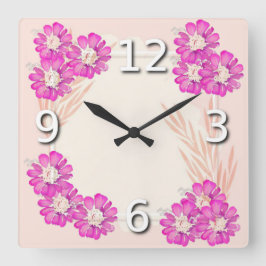 Pinke Blumen Quadratische Wanduhr