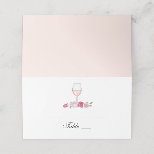 Pinke Blumen. Wine Glass. Hochzeit von eleganten R Platzkarte (Außenseite Aufgefaltet)