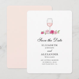 Pinke Blumen. Wine Glass. Rose Save the Date Einladung