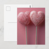 Pinke Cake Pops in Herzform Valentinstag Postkarte (Vorne/Hinten)