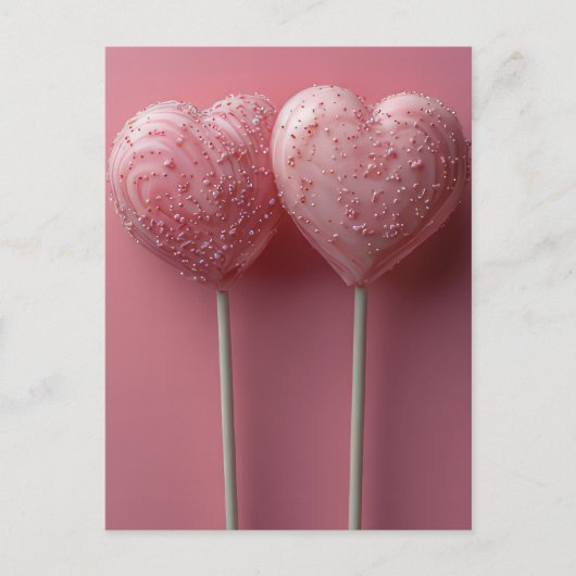 Pinke Cake Pops in Herzform Valentinstag Postkarte (Vorderseite)