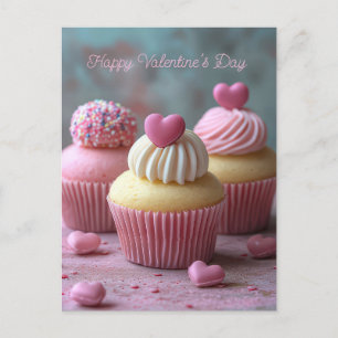 Pinke Cupcakes mit Herzen Valentinstag Postkarte