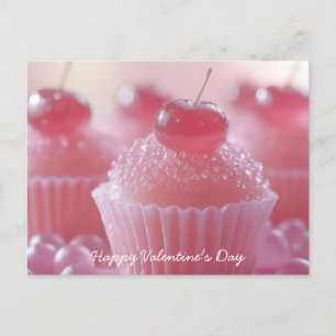 Pinke Cupcakes mit Kirsche Valentinstag Postkarte
