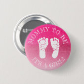 Pinke Footprint Girl Babydusche Button (Vorne & Hinten)