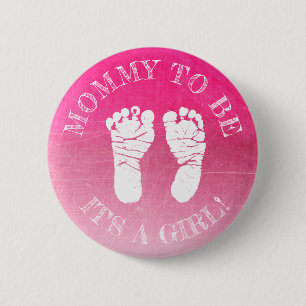 Pinke Footprint Girl Babydusche Button
