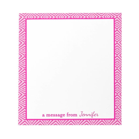Pinke geometrische Grenze mit Monogramm Notizblock (Vorderseite)