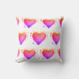 Pinke Hearts Wasserfarben Art Throw Kissen