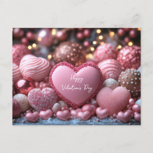 Pinke Herzen aus Schokolade Valentinstag Postkarte