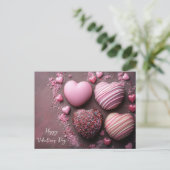 Pinke Herzen aus Schokolade Valentinstag Postkarte (Stehend Vorderseite)