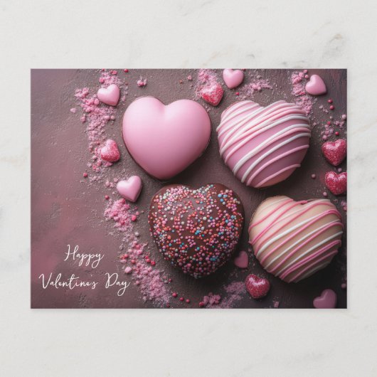 Pinke Herzen aus Schokolade Valentinstag Postkarte (Vorderseite)