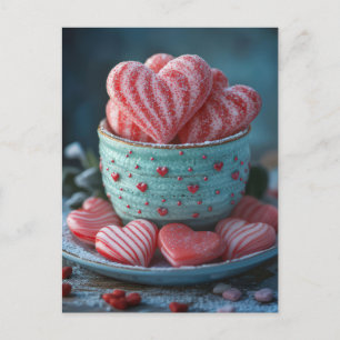 Pinke Herzen in Schüssel Valentinstag Postkarte