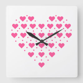 Pinke Herzen Quadratische Wanduhr