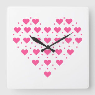 Pinke Herzen Quadratische Wanduhr