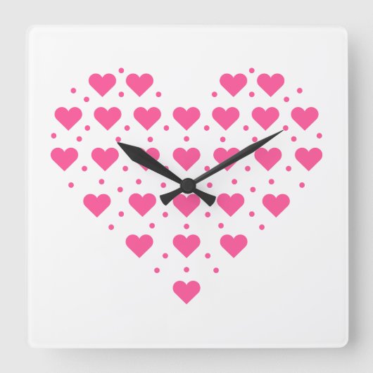 Pinke Herzen Quadratische Wanduhr (Vorderseite)