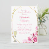 Pinke Kirsche Blossom Geometrische Brunch & Bubbly Einladung (Stehend Vorderseite)