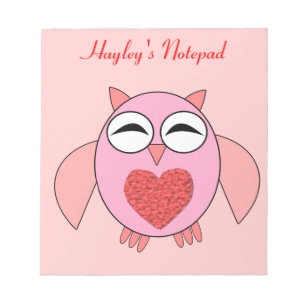 Pinke Liebe Heart Owl Anpassbare Notepad Notizblock