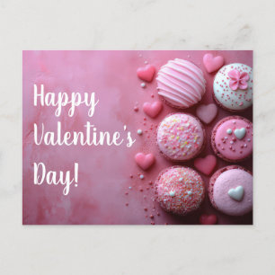 Pinke Macarones mit Herzen Valentinstag Postkarte