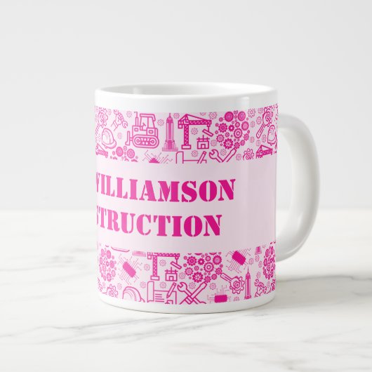 Pinke, mädchenhaft, moderner Architectural Bluepri Jumbo-Tasse (Vorderseite Rechts)