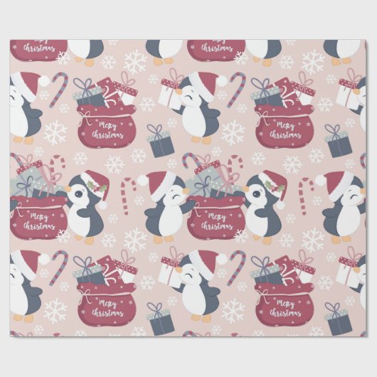 Pinke Pinguine  Geschenkpapier (Flach)
