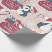 Pinke Pinguine  Geschenkpapier (Ecke)