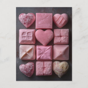 Pinke Pralinen und Süßigkeiten Valentinstag Postkarte