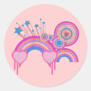 Pinke Punk-Regenbogensterne und Spiralen Runder Aufkleber