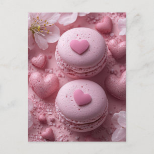 Pinke süße Macarones mit Herzen Valentinstag Postkarte