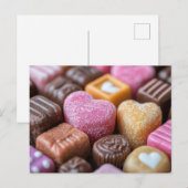 Pinke süße Pralinen aus Schokolade Valentinstag Postkarte (Vorne/Hinten)