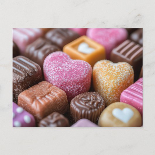 Pinke süße Pralinen aus Schokolade Valentinstag Postkarte (Vorderseite)